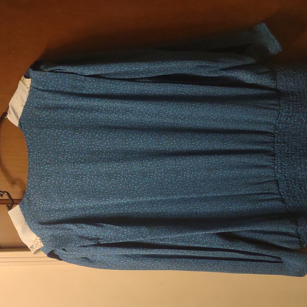 Dim the lites vintage 80s pleated chiffon smocked dress lace crochet bib sz 16 - Picture 8 of 9